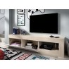 Meuble TV bas - LEBO - Chene / Blanc Brillant - 204 x 42 x 48 cm