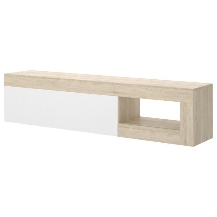 Meuble TV bas - LEBO - Chene / Blanc Brillant - 204 x 42 x 48 cm Meuble TV bas - LEBO - Chene / Blanc Brillant - 204 x 42 x 48 cm