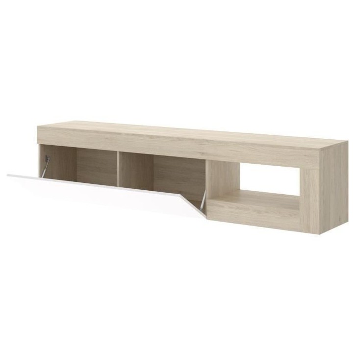 Meuble TV bas - LEBO - Chene / Blanc Brillant - 204 x 42 x 48 cm Meuble TV bas - LEBO - Chene / Blanc Brillant - 204 x 42 x 48 cm