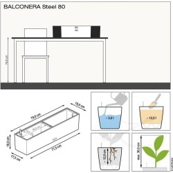 LECHUZA Jardiniere - Balconera Steel 80 - 79 x 19 x 19 cm - Gris perle