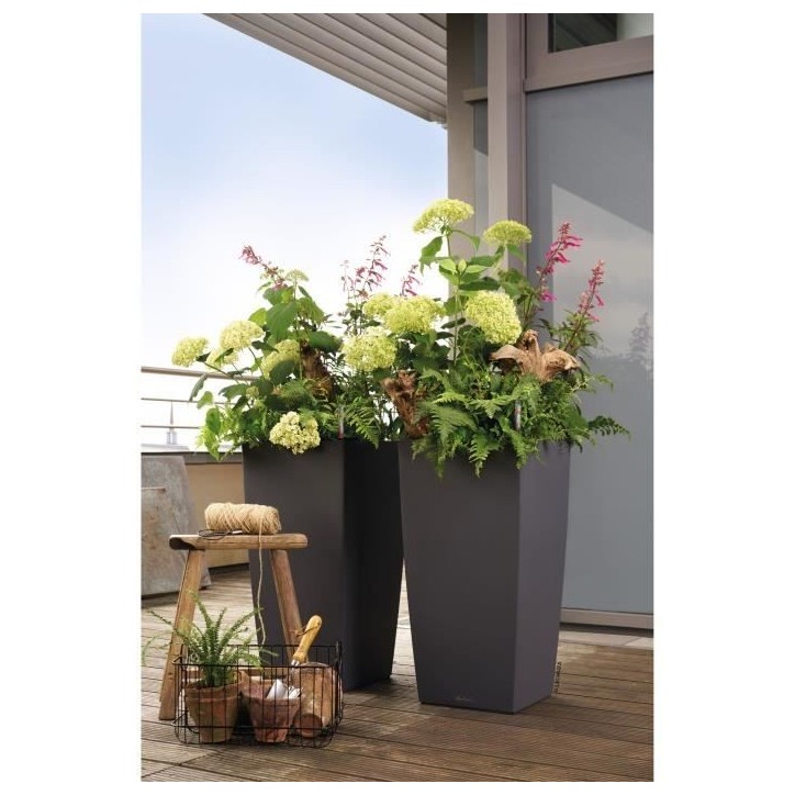 LECHUZA Pot de fleurs - Cubico color 40 - 39,5 x 39,5 x 75,5 cm - 31 L - Kit complet - Gris ardoise