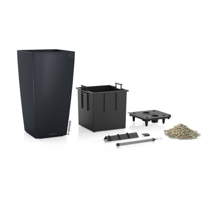 LECHUZA Pot de fleurs - Cubico color 40 - 39,5 x 39,5 x 75,5 cm - 31 L - Kit complet - Gris ardoise