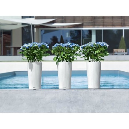 LECHUZA Pot de fleurs - Cilindro color 32 - Ø 32 x 56 cm - 13 L - Kit complet - Blanc