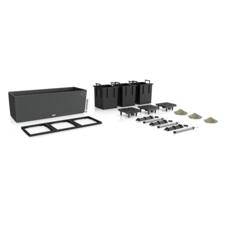LECHUZA Jardiniere - Trio cottage 30 - 100 x 32,5 x 34,5 cm - 42 L - Kit complet - Granit