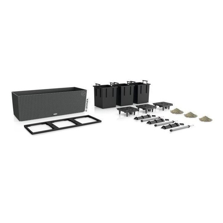 LECHUZA Jardiniere - Trio cottage 30 - 100 x 32,5 x 34,5 cm - 42 L - Kit complet - Granit