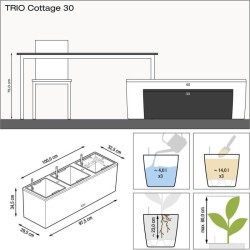 LECHUZA Jardiniere Trio Cottage 30 - 100 x 32,5 x 34,5 cm - 100 % recy