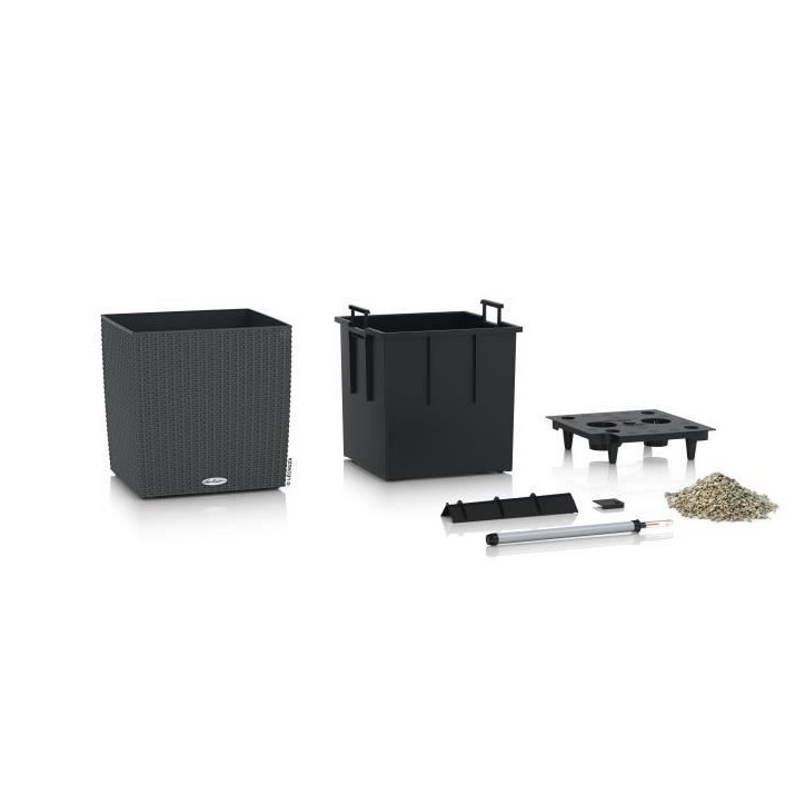 LECHUZA Pot de fleurs Cube cottage 50 - 50 x 50 x 50 cm - Kit complet - Granit - 61 L - LECHUZA Pot de fleurs Cube cottage 50 - 50 x 50 x 50 cm - Kit complet - Granit - 61 L -