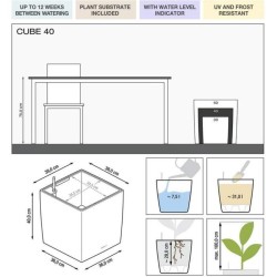 LECHUZA Pot de fleur - Cube Premium 40 - 39,0 x 39,0 x 40 cm - Kit com