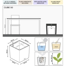 LECHUZA Pot de fleur - Cube Premium 50 - 49 x 49 x 49,5 cm - Kit compl