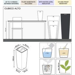 LECHUZA Pot de fleur - Cubico Alto Premium 40 - 39,5 x 39,5 x 105 cm -