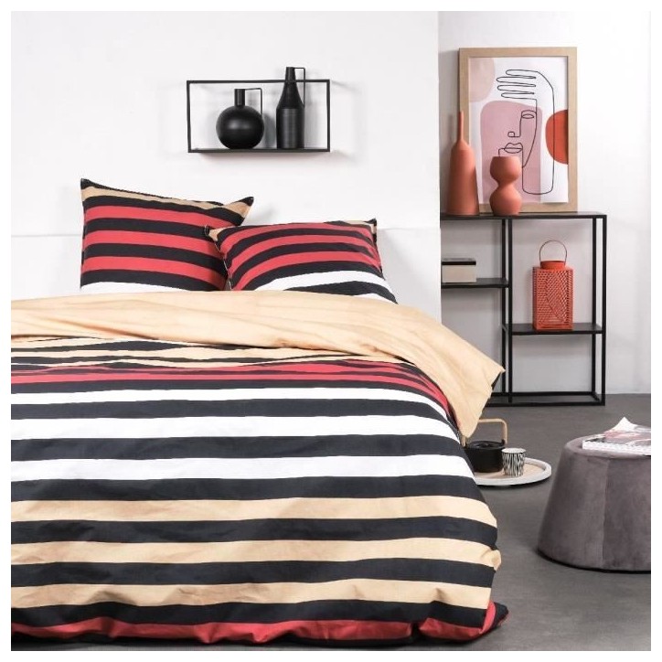 Parure de lit - TODAY Sunshine - 240x260 cm - 2 personnes - coton imprimé rayé Parure de lit - TODAY Sunshine - 240x260 cm - 2 personnes - coton imprimé rayé