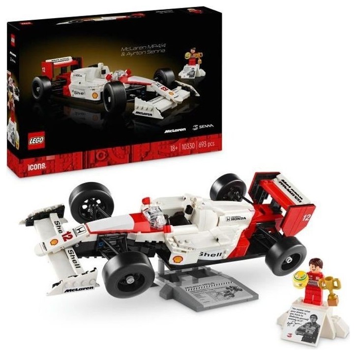 LEGO Icons 10330 McLaren MP4/4 et Ayrton Senna, Set Modele Réduit de Voiture pour Adultes