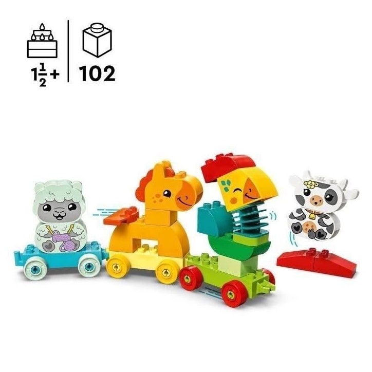 LEGO 10412 DUPLO My First Le Train des Animaux, Jouet a Roues pour Enfants, Animaux Créatifs a Construire