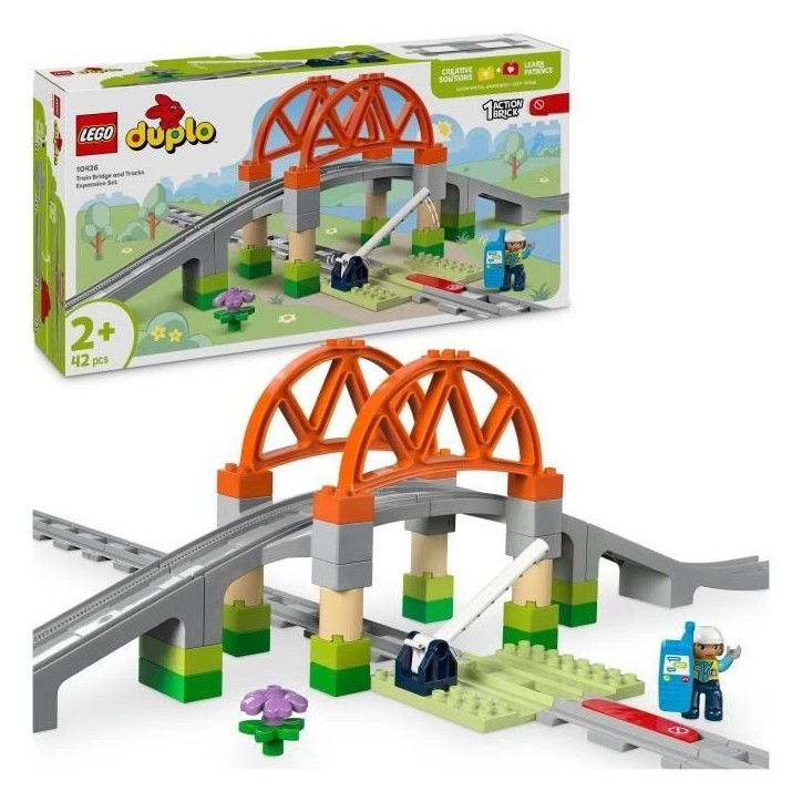 LEGO DUPLO Ma ville 10426 Set d'extension : Les rails et le pont du train - Jouets d'éveil