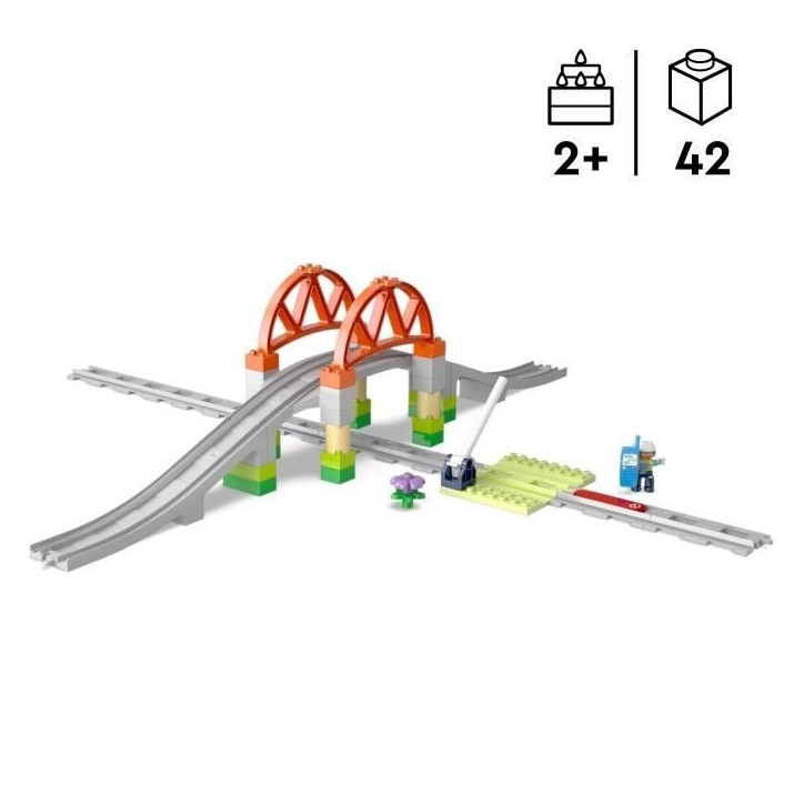 LEGO DUPLO Ma ville 10426 Set d'extension : Les rails et le pont du train - Jouets d'éveil
