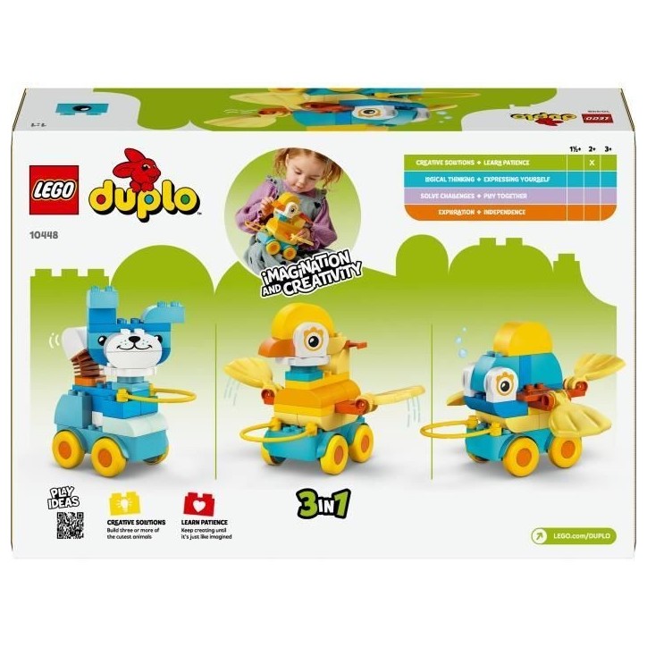 LEGO DUPLO Ma Ville 10448 Animaux Sur Roues 3-En-1 - Jeu De Construction Des 2 Ans – Chien