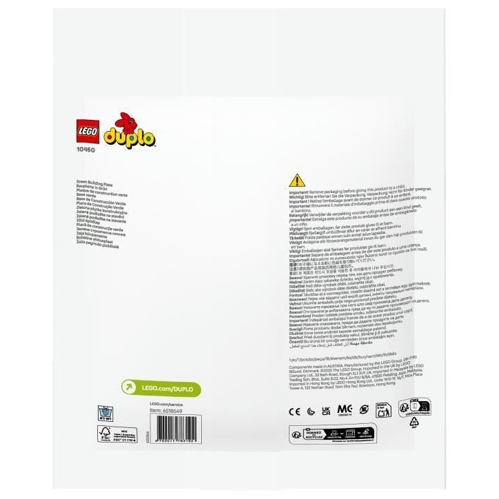 LEGO DUPLO 10460 Plaque de construction verte Jouet de construction pour bébés de 18 mois LEGO DUPLO 10460 Plaque de construction verte Jouet de construction pour bébés de 18 mois
