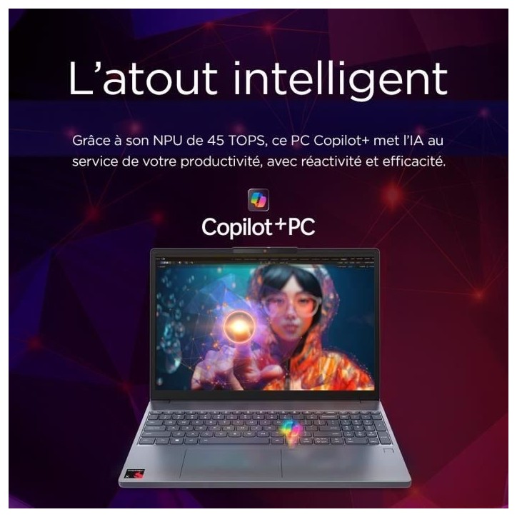 PC portable LENOVO IdeaPad Slim 3 15Q8X10 | 15,3 WUXGA IPS - Qualcomm Snapdragon X - 16 Go - 512 Go - Capot Aluminium - Copilot