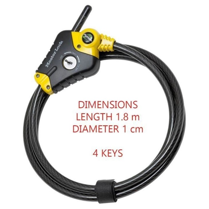 Antivol - MASTER LOCK - Python 8433EURD - Longueur ajustable de 30 cm a 1,8 m - Acier torsadé - Noir