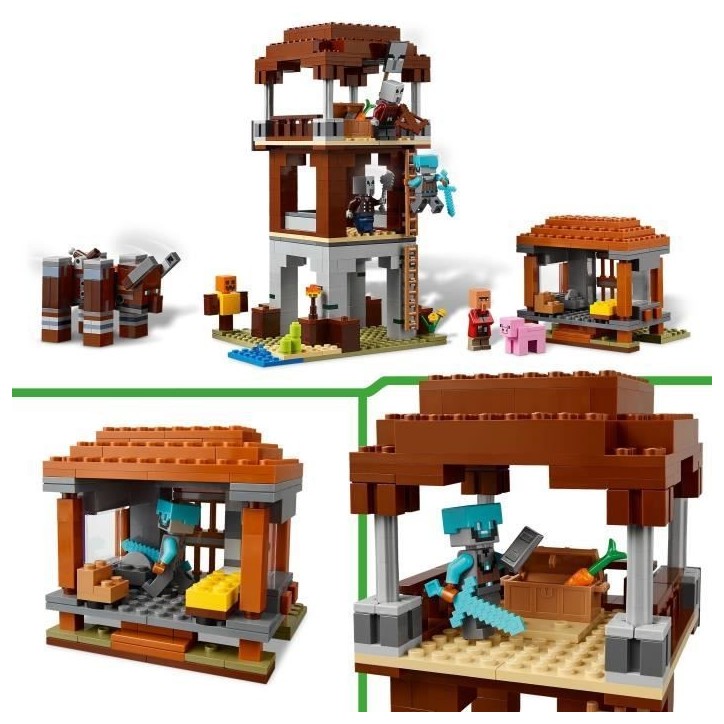 LEGO Minecraft 21278 L'Avant-Poste De Pillards Et Le Ravageur - Jeu Pour Garçon Des 9 Ans