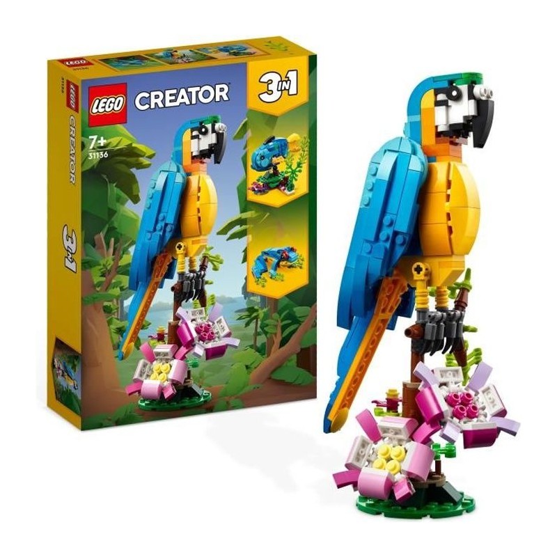 LEGO Creator 3-en-1 31136 Le Perroquet Exotique, Figurines Animaux de