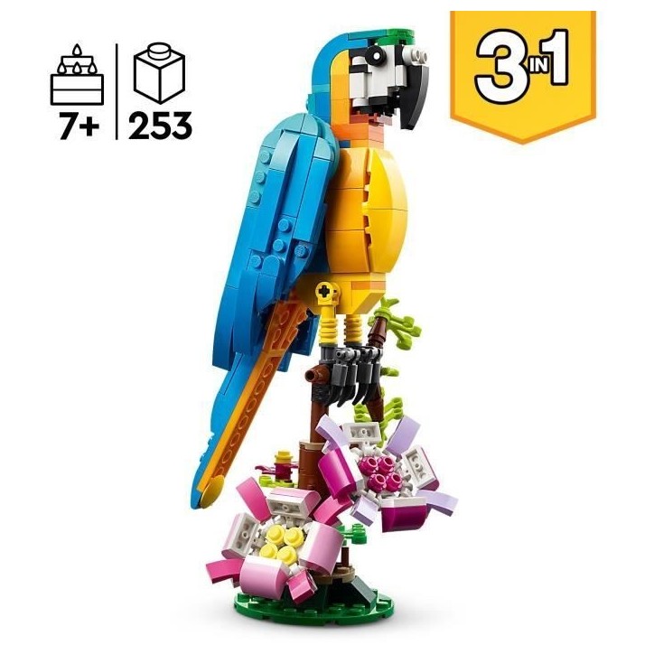 LEGO Creator 3-en-1 31136 Le Perroquet Exotique, Figurines Animaux de la Jungle, avec Grenouille et Poisson LEGO Creator 3-en-1 31136 Le Perroquet Exotique, Figurines Animaux de la Jungle, avec Grenouille et Poisson