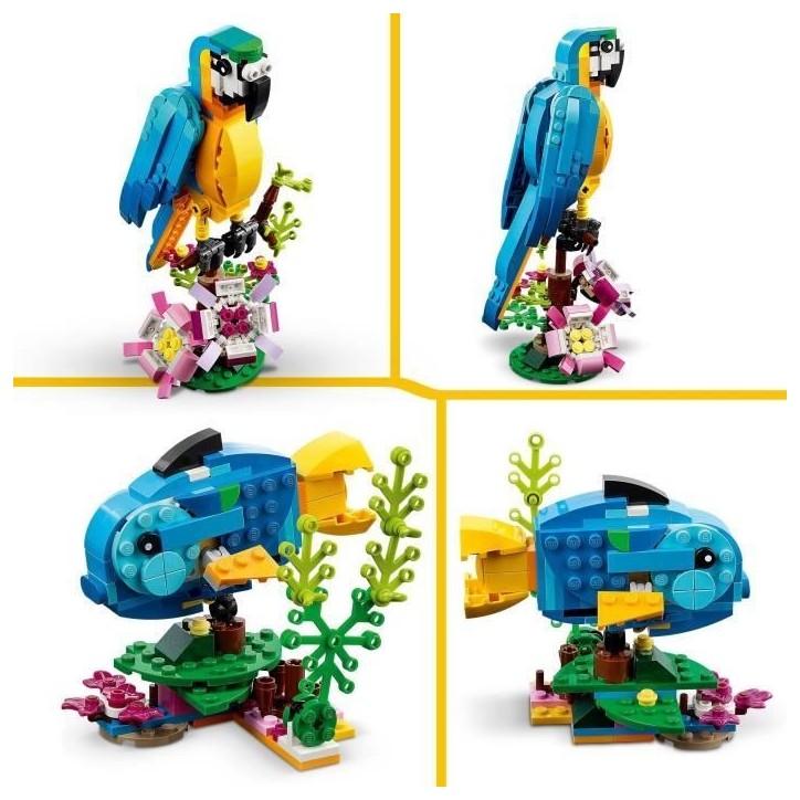 LEGO Creator 3-en-1 31136 Le Perroquet Exotique, Figurines Animaux de la Jungle, avec Grenouille et Poisson LEGO Creator 3-en-1 31136 Le Perroquet Exotique, Figurines Animaux de la Jungle, avec Grenouille et Poisson