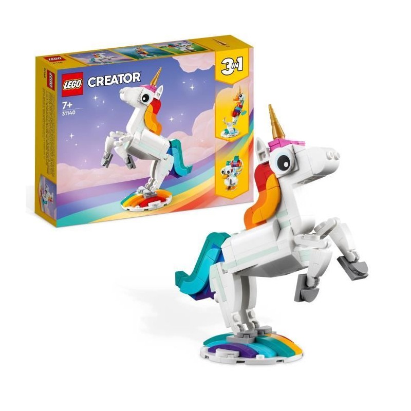 LEGO Creator 3-en-1 31140 La Licorne Magique, Jouet Hippocampe et Paon