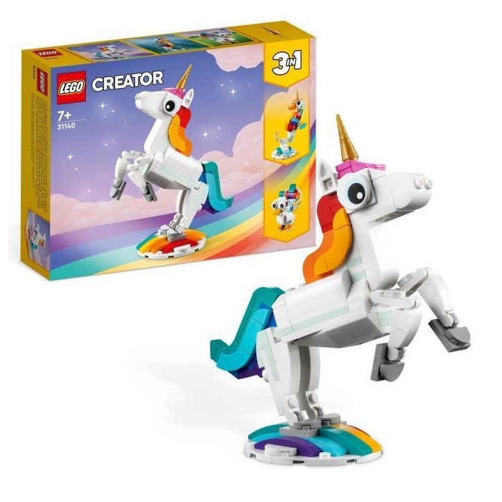 LEGO Creator 3-en-1 31140 La Licorne Magique, Jouet Hippocampe et Paon, Figurines d'Animaux LEGO Creator 3-en-1 31140 La Licorne Magique, Jouet Hippocampe et Paon, Figurines d'Animaux