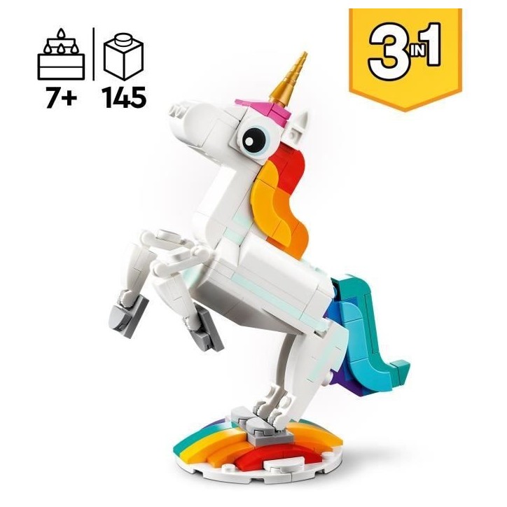 LEGO Creator 3-en-1 31140 La Licorne Magique, Jouet Hippocampe et Paon, Figurines d'Animaux LEGO Creator 3-en-1 31140 La Licorne Magique, Jouet Hippocampe et Paon, Figurines d'Animaux