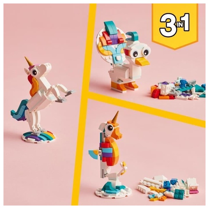 LEGO Creator 3-en-1 31140 La Licorne Magique, Jouet Hippocampe et Paon, Figurines d'Animaux LEGO Creator 3-en-1 31140 La Licorne Magique, Jouet Hippocampe et Paon, Figurines d'Animaux