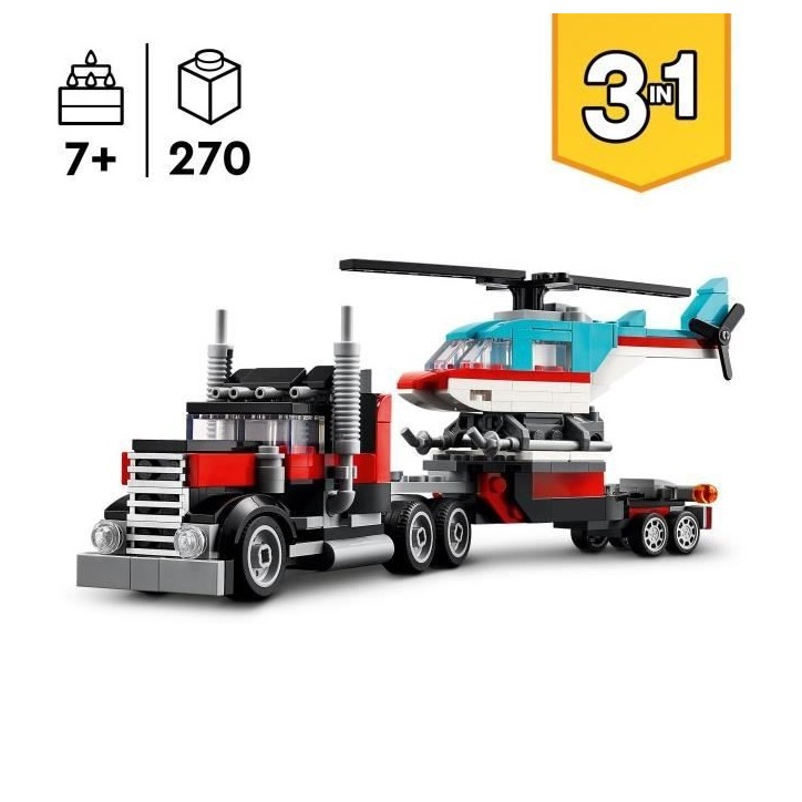 LEGO 31146 Creator 3en1 Le Camion Remorque avec Hélicoptere, Jouet d'Hélicoptere et Camion, Avion et Camion-Citerne LEGO 31146 Creator 3en1 Le Camion Remorque avec Hélicoptere, Jouet d'Hélicoptere et Camion, Avion et Camion-Citerne