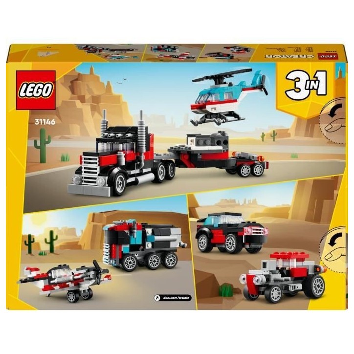 LEGO 31146 Creator 3en1 Le Camion Remorque avec Hélicoptere, Jouet d'Hélicoptere et Camion, Avion et Camion-Citerne LEGO 31146 Creator 3en1 Le Camion Remorque avec Hélicoptere, Jouet d'Hélicoptere et Camion, Avion et Camion-Citerne