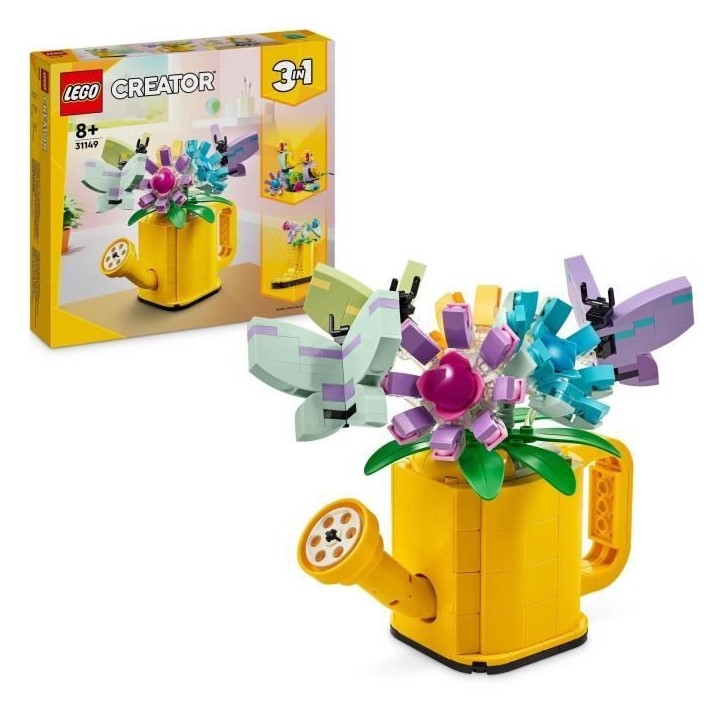 LEGO 31149 Creator 3en1 Les Fleurs dans l'Arrosoir, Jouet pour Enfants, avec Arrosoir, Bouquet de Fleurs et 2 Oiseaux
