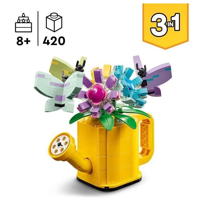 LEGO 31149 Creator 3en1 Les Fleurs dans l'Arrosoir, Jouet pour Enfants, avec Arrosoir, Bouquet de Fleurs et 2 Oiseaux