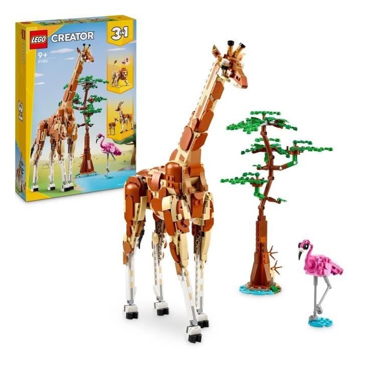 LEGO 31150 Creator 3en1 Les Animaux Sauvages du Safari, Jouet avec Figurines d'Animaux, Girafe, Gazelles et Lion
