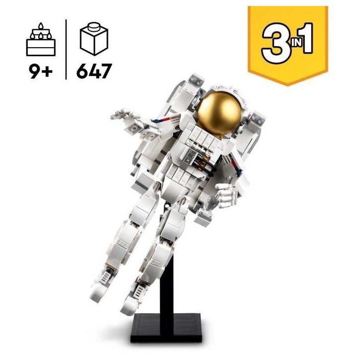 LEGO 31152 Creator 3en1 L'Astronaute dans l'Espace, Jouet de Construction avec Chien et Navette Spatiale, Décoration