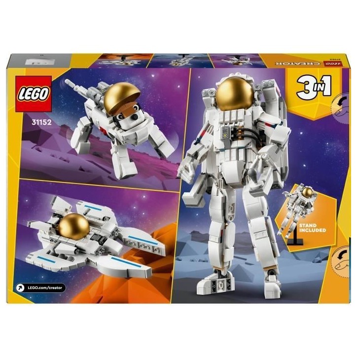 LEGO 31152 Creator 3en1 L'Astronaute dans l'Espace, Jouet de Construction avec Chien et Navette Spatiale, Décoration