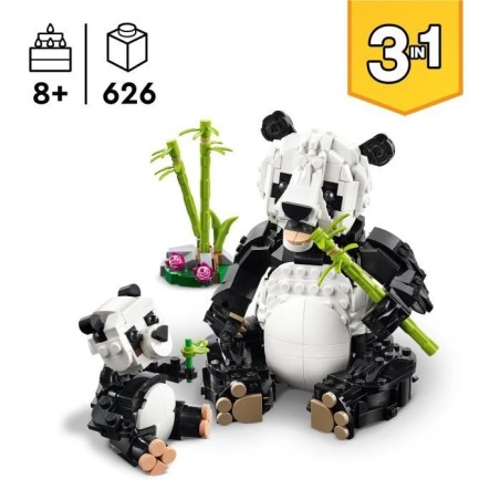 LEGO Creator 31165 3-en-1 Animaux sauvages : la famille de pandas Jeu pour fille des 8 ans