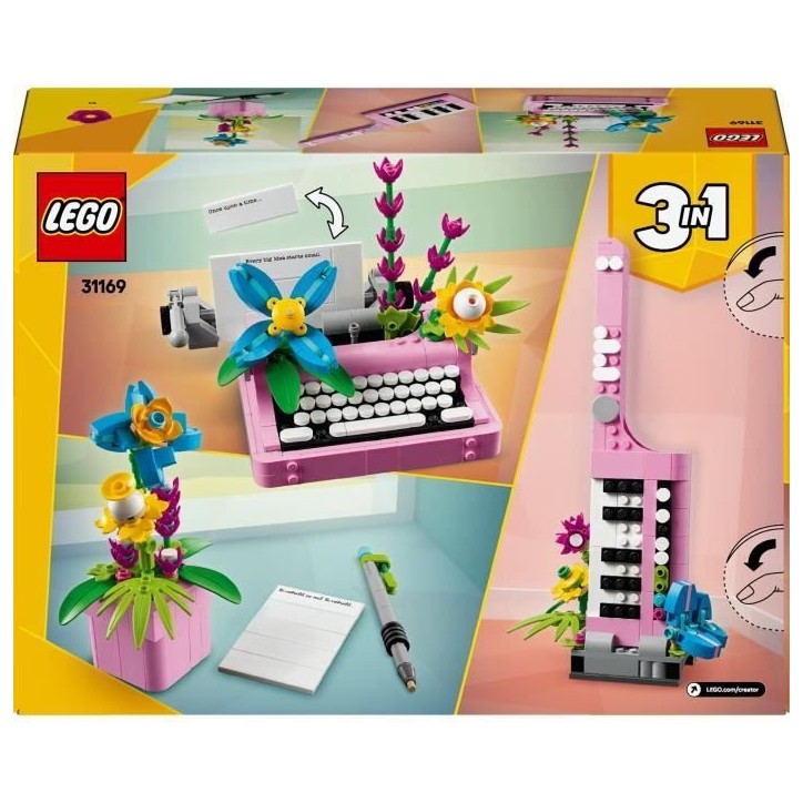 LEGO Creator 31169 3-en-1 La machine a écrire avec des fleurs - Jeu pour fille des 8 ans