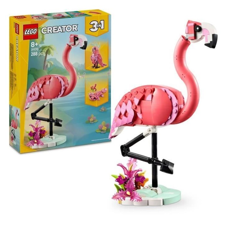 LEGO Creator 31170 3-en-1 Animaux sauvages : le flamant rose - Jouet pour fille des 8 ans