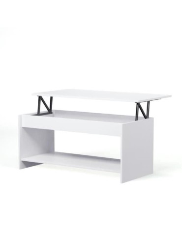 Table basse relevable - Style contemporain blanc mat - L 100 x P50 x H44cm - HAPPY