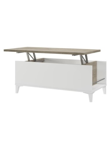 Table basse avec plateau relevable - Blanc/Chene - L 100 x P 50/72 x H 42/55 cm - EVAN