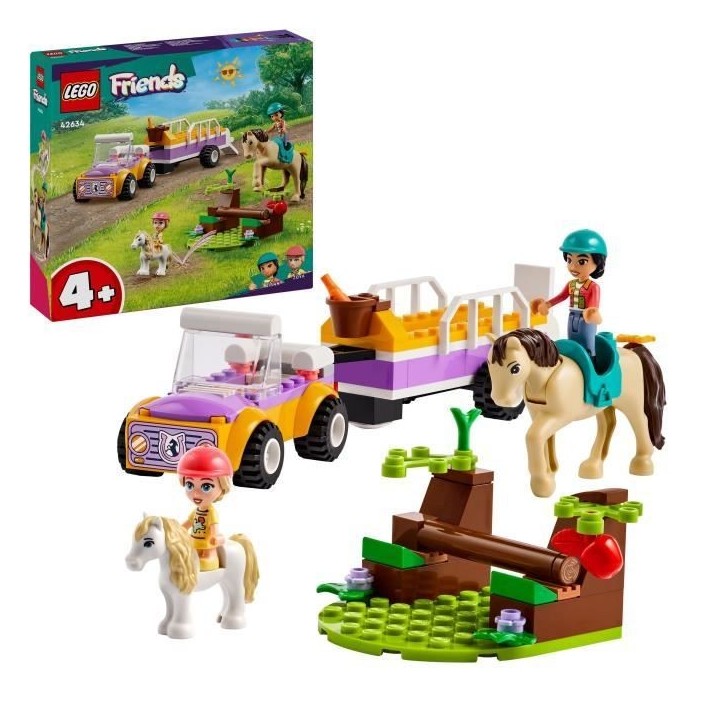 LEGO 42634 Friends La Remorque du Cheval et du Poney, Jouet avec Figurines Liann, Zoya et 2 Figurines d'Animaux