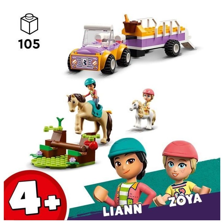 LEGO 42634 Friends La Remorque du Cheval et du Poney, Jouet avec Figurines Liann, Zoya et 2 Figurines d'Animaux