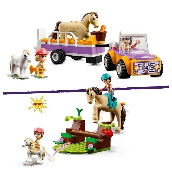 LEGO 42634 Friends La Remorque du Cheval et du Poney, Jouet avec Figurines Liann, Zoya et 2 Figurines d'Animaux