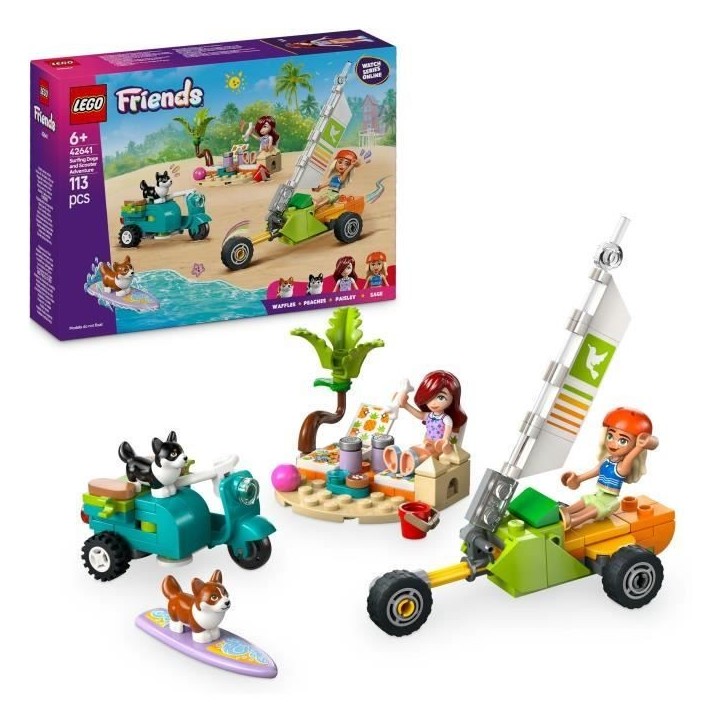 LEGO Friends 42641 Chiens surfeurs et aventures en scooter - Jouet interactif avec Corgis