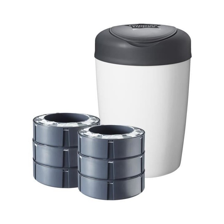 TOMMEE TIPPEE Starter Pack, Poubelle a Couches Simplee, Comprend 6x Recharge