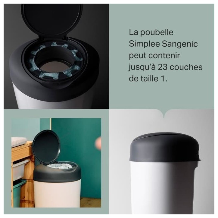 TOMMEE TIPPEE Starter Pack, Poubelle a Couches Simplee, Comprend 6x Recharge
