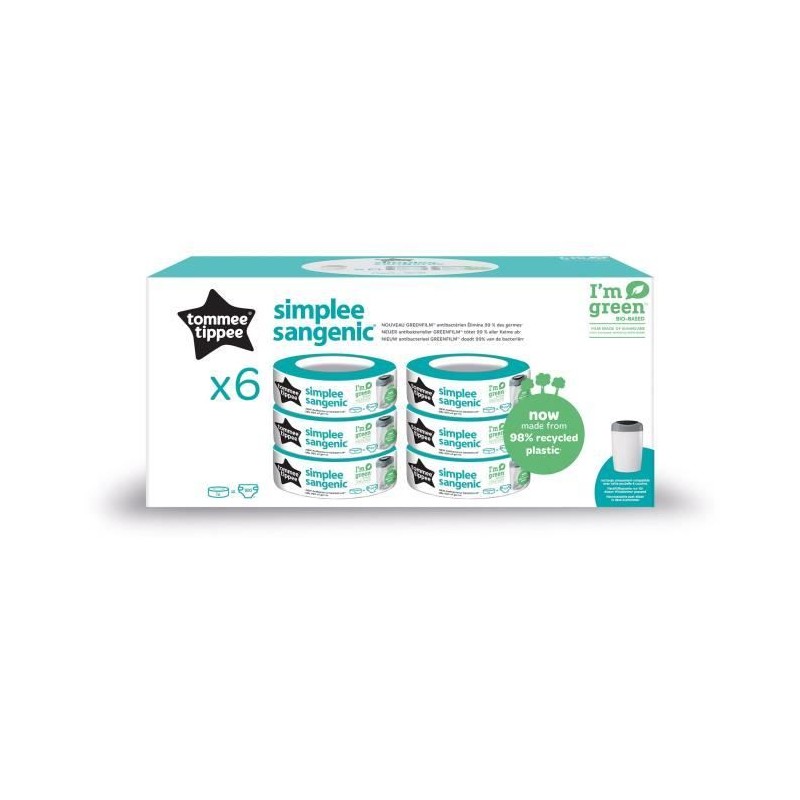 TOMMEE TIPPEE Lot de 6 Recharges Poubelle a Couches Simplee, Protectio TOMMEE TIPPEE Lot de 6 Recharges Poubelle a Couches Simplee, Protectio